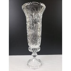 Vintage Anna Hutte Vase Saw Tooth Edge Footed Pedestal Hurricane Trumpet Clear